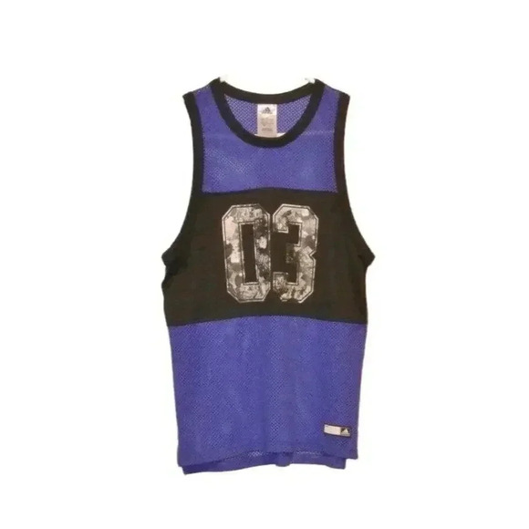 Adidas Women's Floral 03 Blue Mesh Black Tank Top Shirt Size S - Picture 1 of 5
